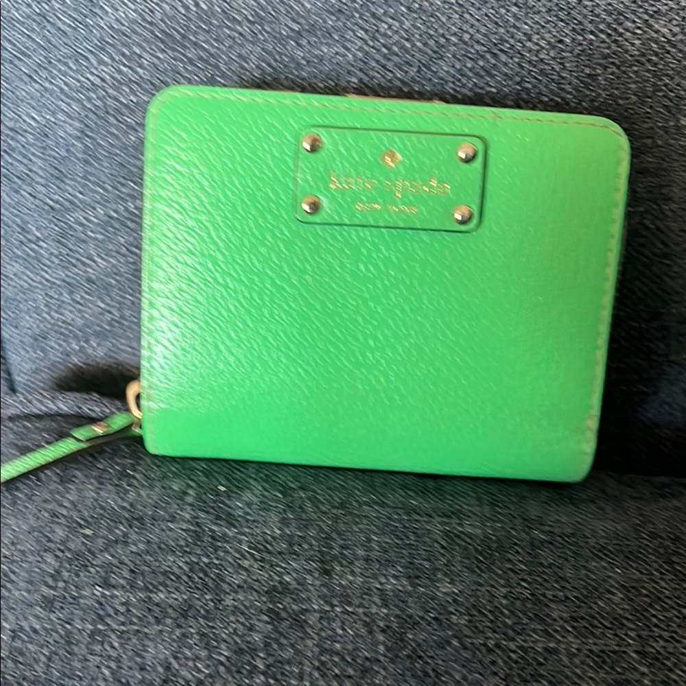 Kate Spade Green Wallet Clutch with Textured Leather and Zipper Closure